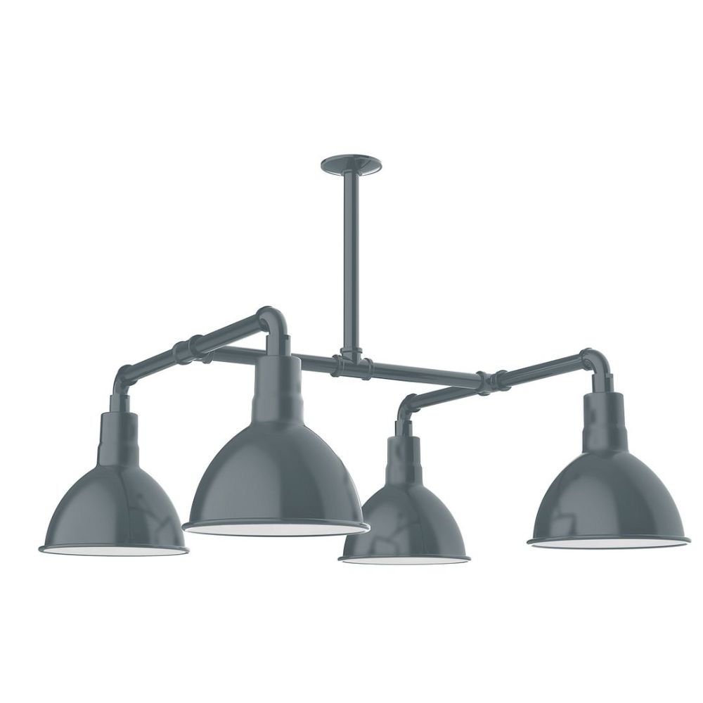 Montclair Lightworks MSP115-40-T30-G05 10" Deep Bowl shade, 4-light stem hung pendant with clear glass and cast guard, Slate Gray